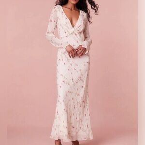 LoveShackFancy Maxi Dress Dalila Dainty Floral Sheer Metallic Longsleeve Size 00